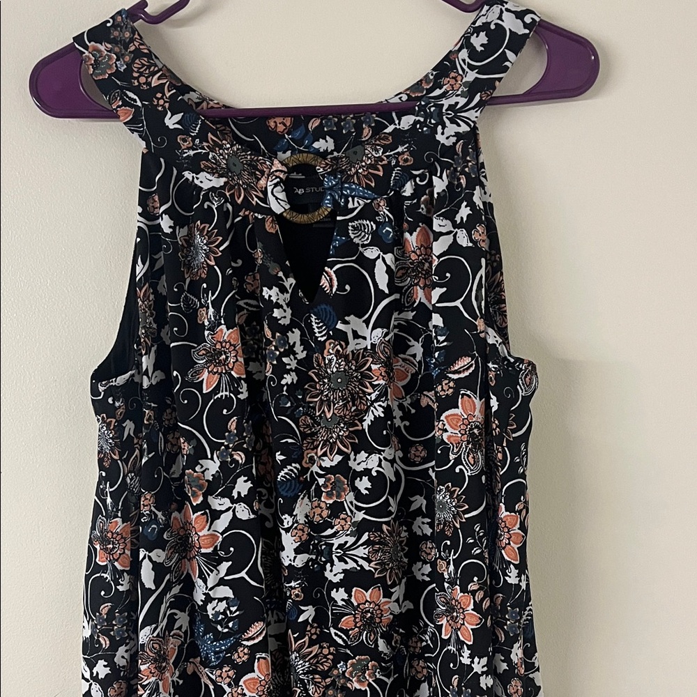 AB Studio Black and Orange Floral Blouse /Tank Size Large